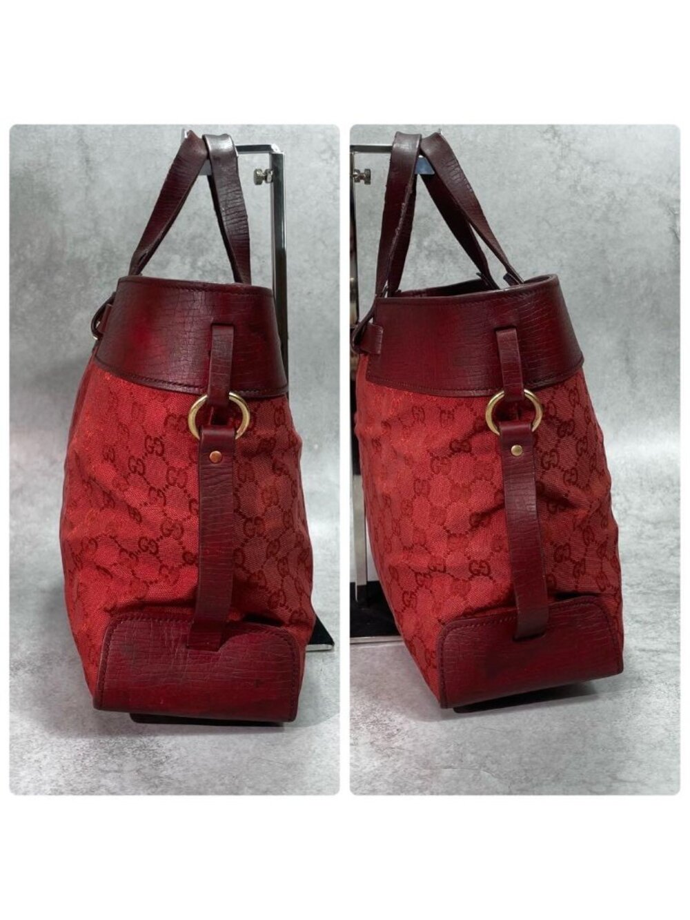 Gucci GG Tote Hand Red Leather Logo - Picture 7 of 10